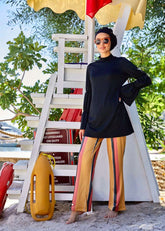 Taba Çizgili Kapalı Mayo Tek Pantolon